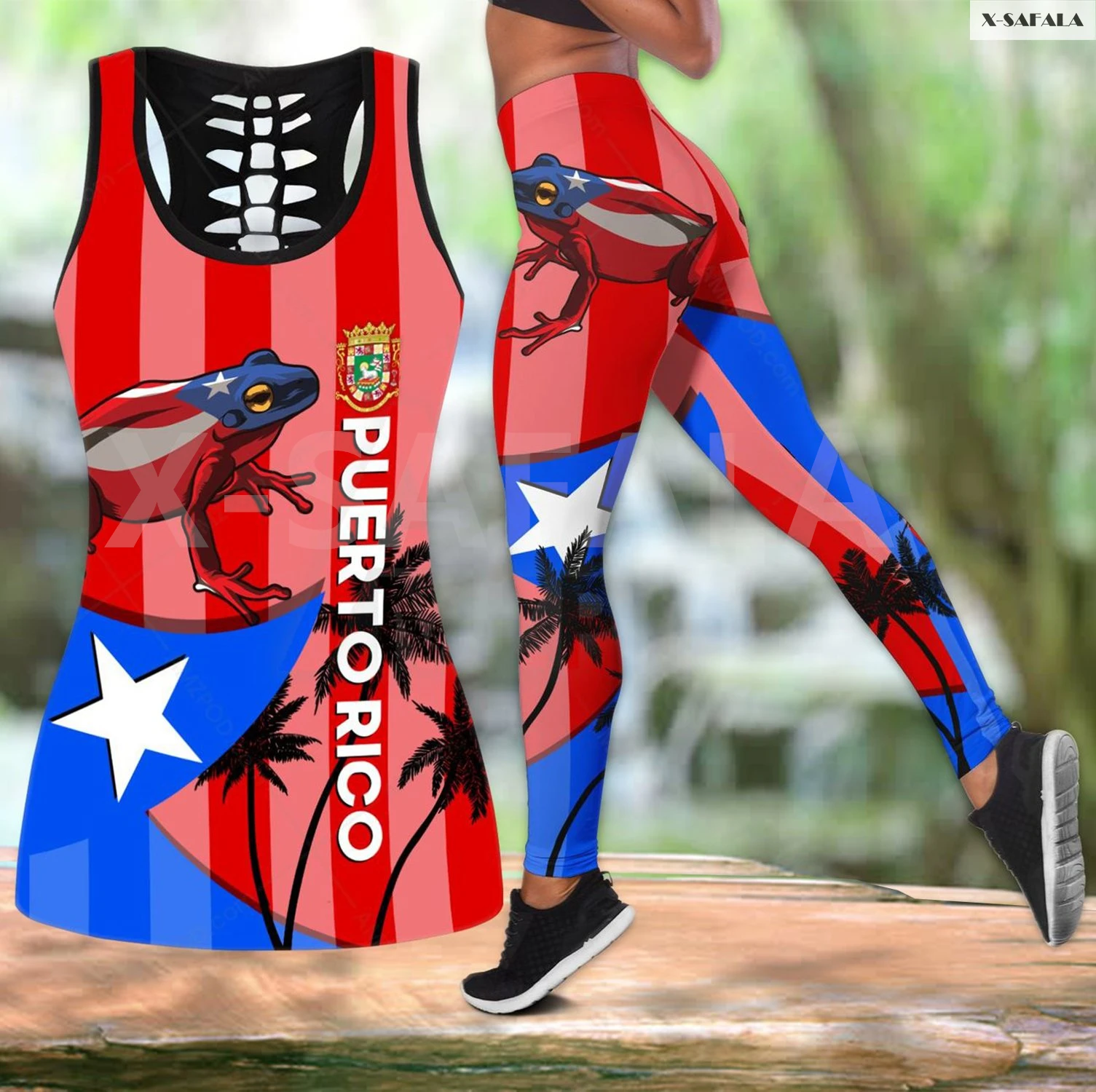 

Puerto Rico Caribbean 3D Printed Women Two Piece Yoga Set Vest Hollow Combo Tank Top Legging Waist Sport Fitness Quick Dry E29