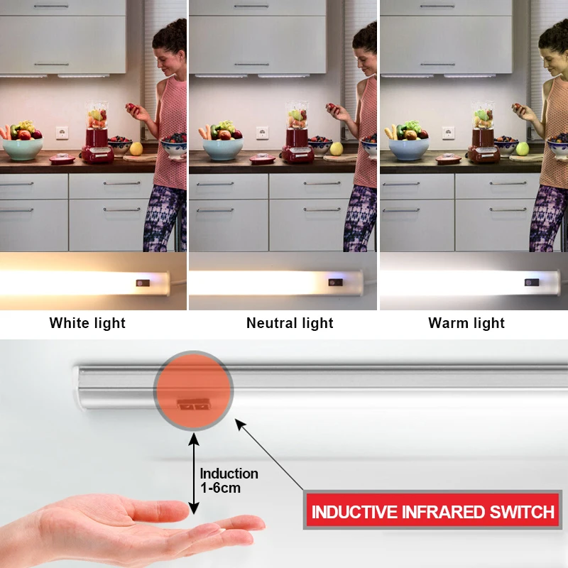 2 шт./лот USB светодиодные мебельные светильники для кухни 5V 3 Цвета ручная