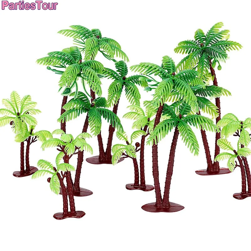 

8pcs Green Palm Tree Cuke Topper with Coconuts Hawaii Forest Animal Dinosaur Cake Toppers Birthday Wedding Cake Decor Decors