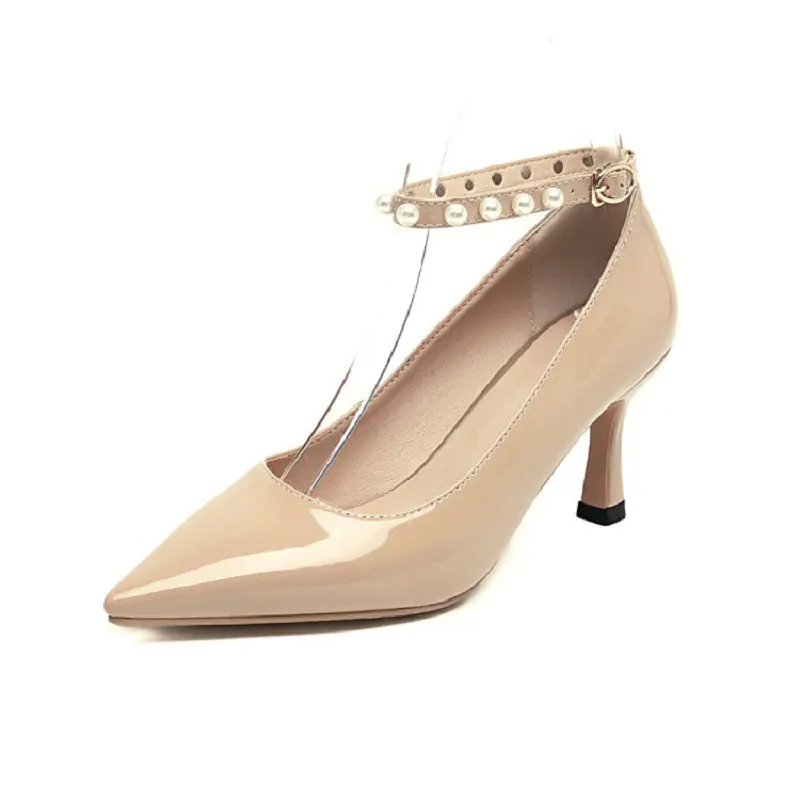 

Sianie Tianie Patent PU Leather Pointed Toe Sexy Wedding Party High Heels For Woman Spring Ankle Pearls Buckle Strap Mary Janes