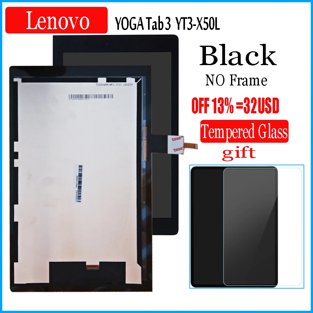 ЖК-дисплей 10,1 дюйма с сенсорным экраном для Lenovo YOGA Tab 3 YT3-X50L YT3-X50 10,1, ЖК-дисплей + дигитайзер сенсорного экрана, стеклянная линза в сборе