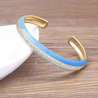 new fashion design summer hot selling cuff jewelry bangle 9 colors candy colorful neon enamel 5a cubic zirconia cz bangle gifts