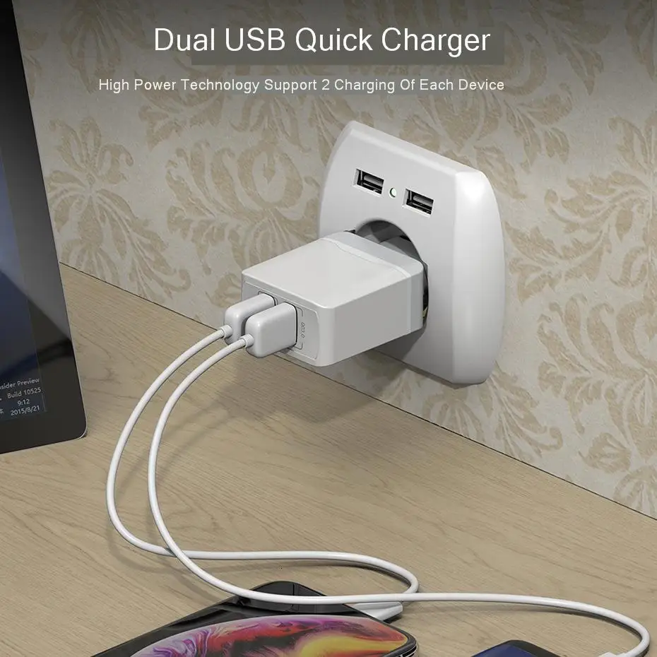 18 Вт двойное USB зарядное устройство для iPhone X 8 7 6 plus 5V2. 1A QC 3,0 USB настенное зарядное устройство для samsung huawei Xiaomi дорожное USB быстрое зарядное устройство