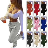 hr8139 european and american womens thickened sweater fabric sports and leisure drawstring pile pants with pockets