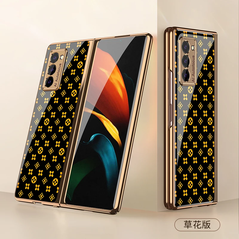 plating glass case for samsung galaxy z fold 2 case full protection cover for samsung z fold2 5g w21 flip shockproof funda free global shipping
