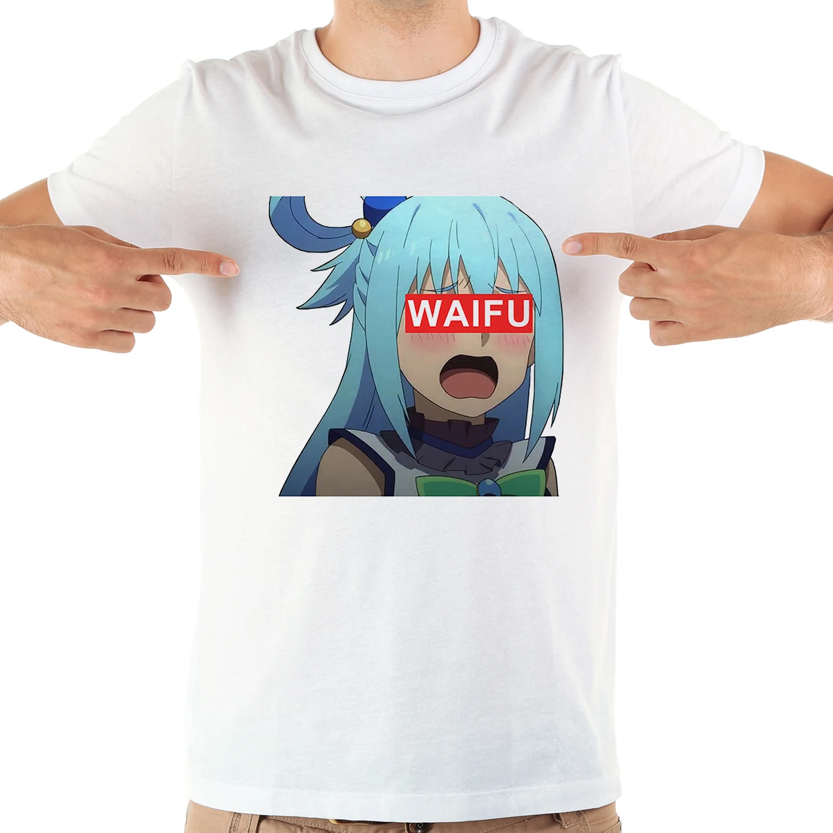 

Japan anime aqua konosuba waifu funny tshirt men summer new white short sleeve casual homme otaku manga t shirt