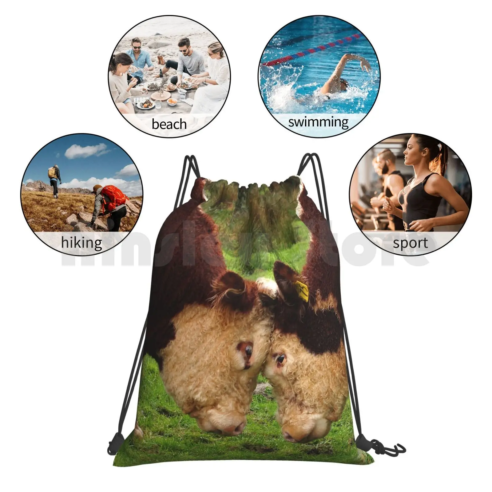 

Bull Headed Backpack Drawstring Bag Riding Climbing Gym Bag Cattle Bull Bulls Bulls Butting Heads Head Butting Headbutt