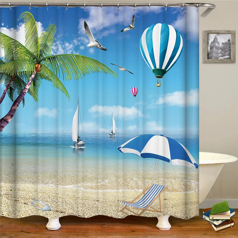 Современная пляжная занавеска для душа с принтом пейзажа затемняющие занавески
