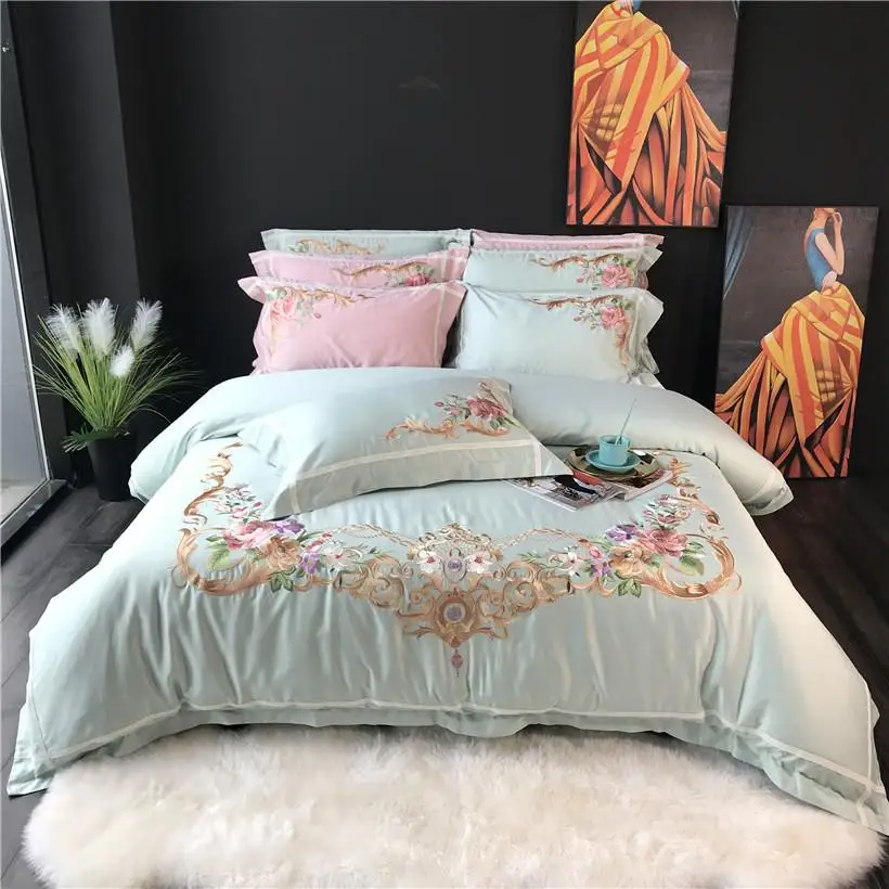 

43 Oriental Embroidery Egyptian Cotton Bedding set king queen Bedsheet linen set Luxury Duvet cover juego de cama linge de lit