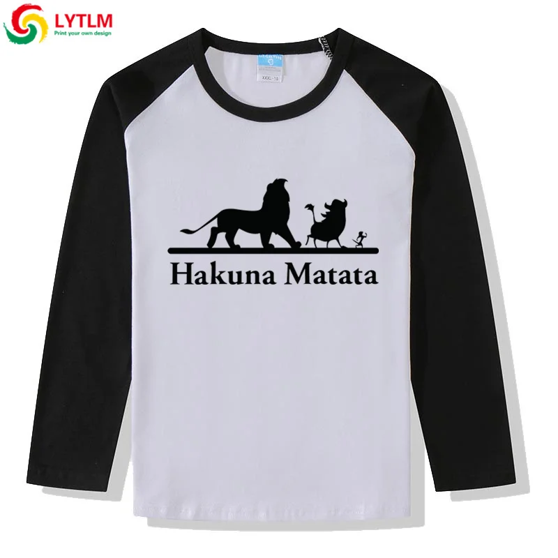 LYTLM Hakuna Matata/футболка Roi Lion/футболки для мальчиков, детские футболки реглан для маленьких девочек, Детская футболка с длинными рукавами с изображением короля льва для мальчиков - Цвет: CXCJ LYCRA Black