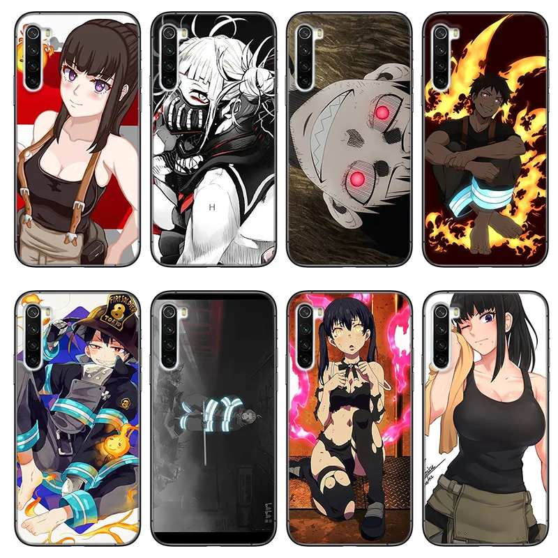 

Anime fire phone case Xiaomi mi 9 lite redmi K30 K40 7A 8A 9A 9C stand cover on Redmi Note 9s 8T 7 8 9 5 Pro black Case