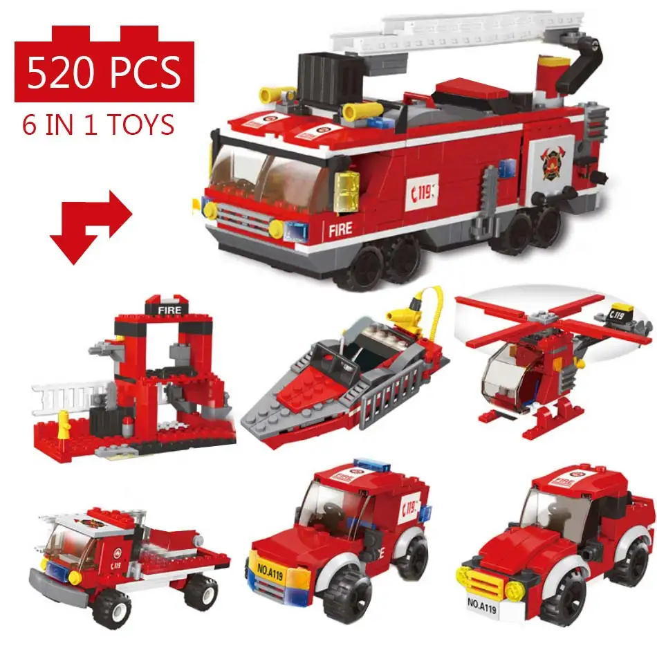 6 в 1 Детский конструктор пожарная машина|Блочные конструкторы| |