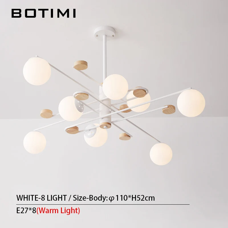 White-8 Light BOTIMI Стекло шар светодиодный Люстра для Гостиная Творческий Спальня люстры подвесной металлический обеденный светильник деревянные дома деко лампы - Цвет абажура: White-8 Light