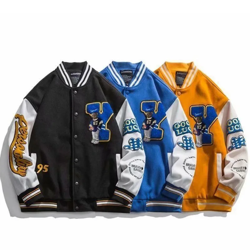 

Couple Contrast Color Jacket Coat Fashion Men And Women Stitching Embroidery Trend Loose Baseball Uniform Casual Autumn Jacket