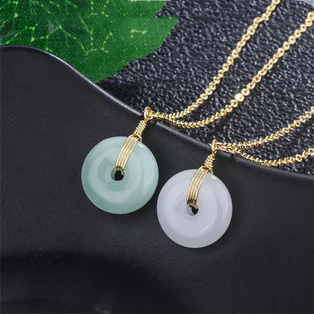 

s925 Silver Necklace round Jade Pendant Temperament Clavicle Chain Vintage Necklace Pendulum Woman fashion pendants jewelry