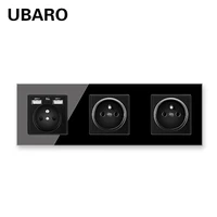ubaro 25886 french standard tempered crystal glass socket with usb 5v 2100ma wall plugs power outlet ac100 250v 16a sockets