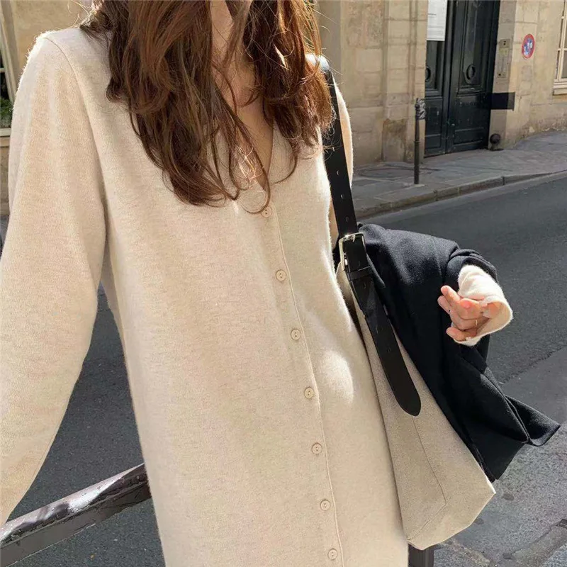 Женский кардиган-свитер WAVSIYIER винтажное однотонное вязаное плотное однобортное