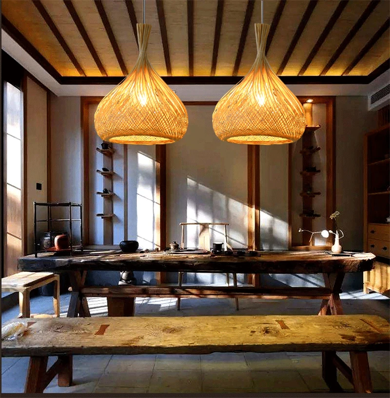 Современная Подвесная лампа из бамбука ручной работы простой светильник в
