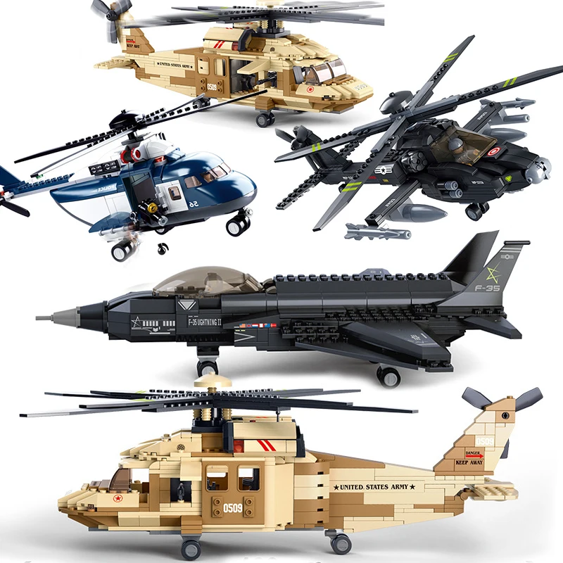 

Airplane Helicopter Compatible ingly Plane Aircraft Bomber US Military Army SWAT Police Gunship Model Building Blocks Toys