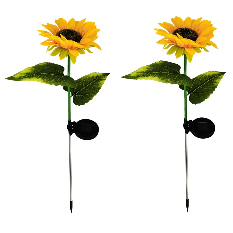 

2 шт. Солнечный СВЕТОДИОДНЫЙ светильник в форме подсолнуха, садовое водонепроницаемое украшение с ворсом, подходит для наружного двора, луж...
