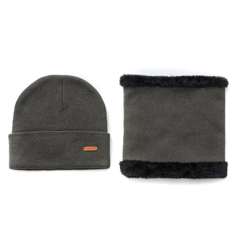 

Adult Kids Slouchy Knitted Beanie Hat Scarf Set Cuffed Solid Color Slouchy Ski Cap Winter Thicken Plush Lined Circle Neck Warmer