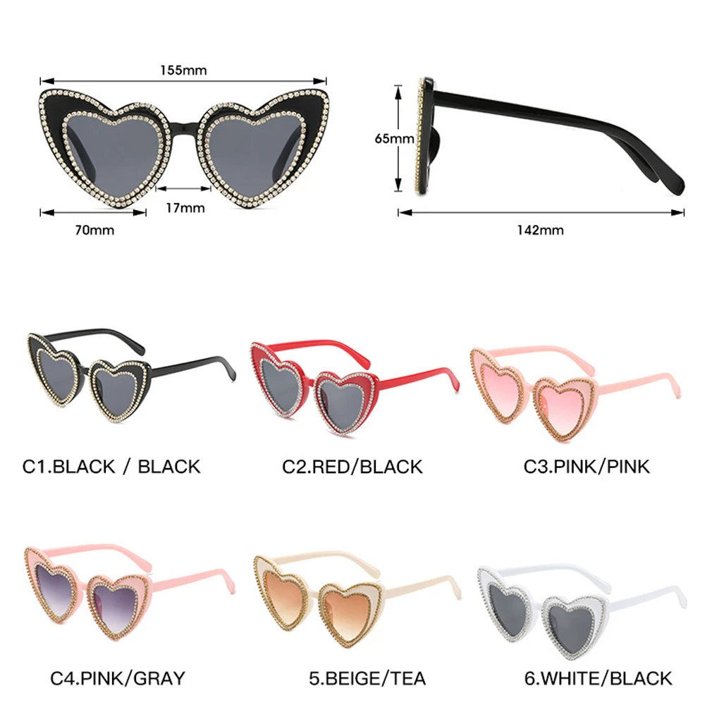 

LongKeeper Trendy Heart Shape Cyrstal Frame Sunglasses Women Vintage Rhinestone Cat Eye Sun Glasses Female Pink Shades Oculos