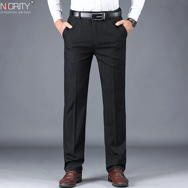 NIGRITY мужская мода бизнес случайные длинные брюки мужские эластичные прямые