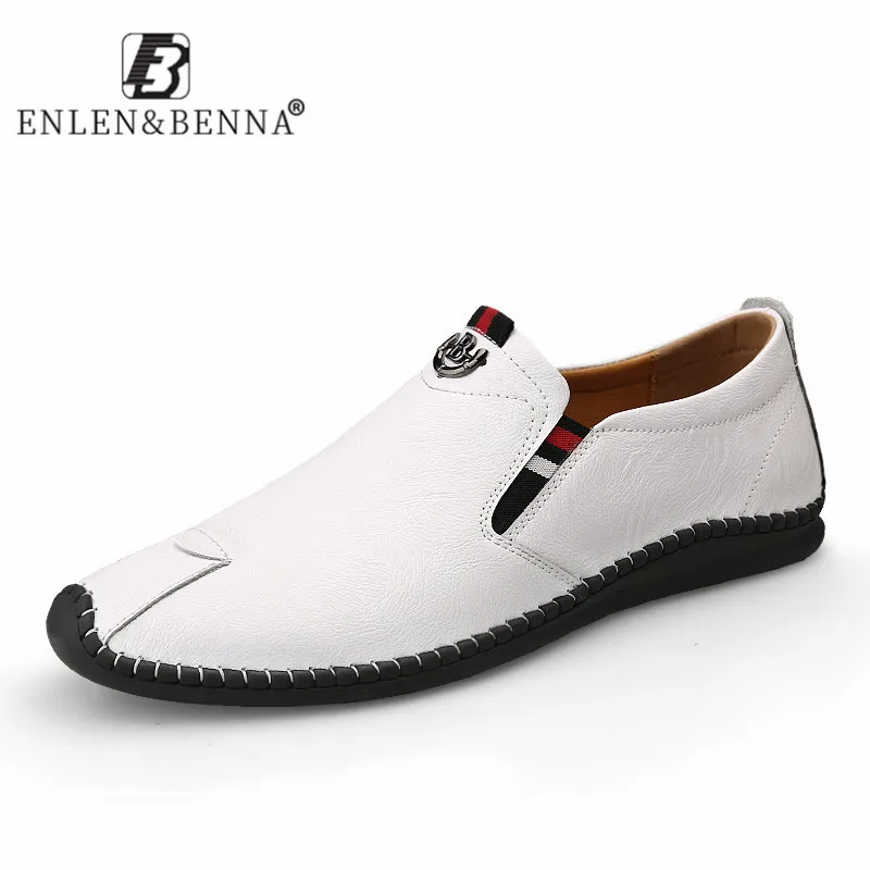 Мужская повседневная обувь из коровьей кожи лоферы без застежки на плоской