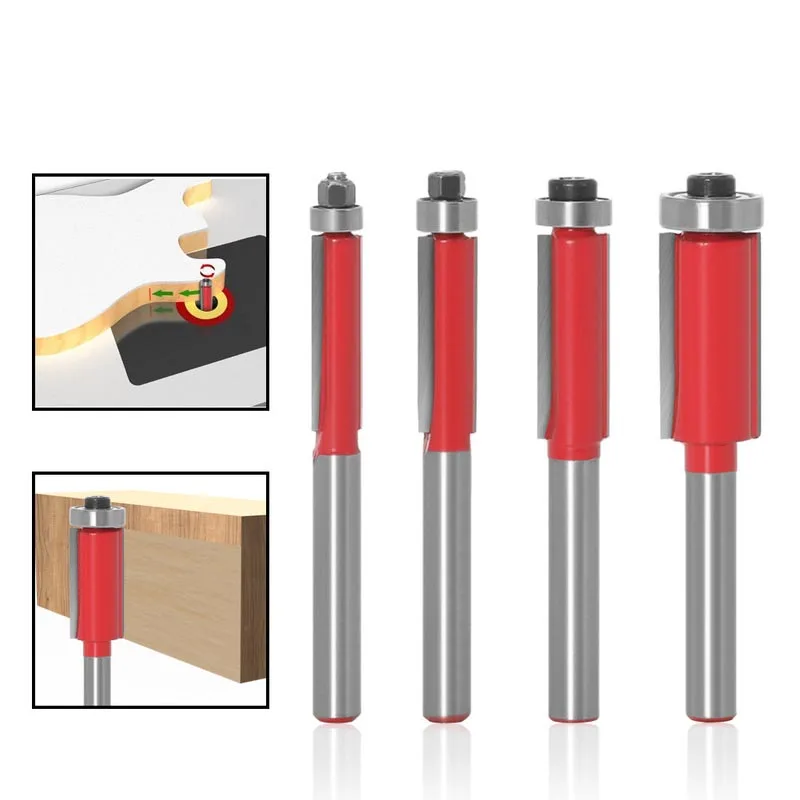 

6mm 1/4" Shank Straight Router Bit With Bearing for Wood Trimming And Carving Bit Tungsten Carbide Woodworking Milling Cutter