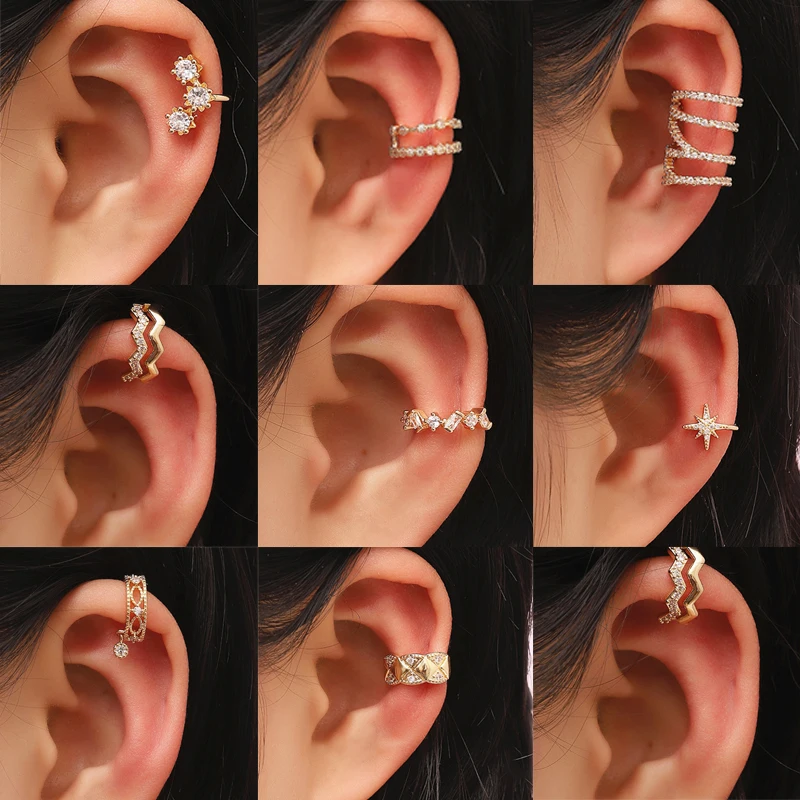 

Новые богемные клипсы для ушей из золотого сплава, клипсы для ушей без пирсинга в форме звезды, поддельные клипсы для хряща, ювелирные издел...