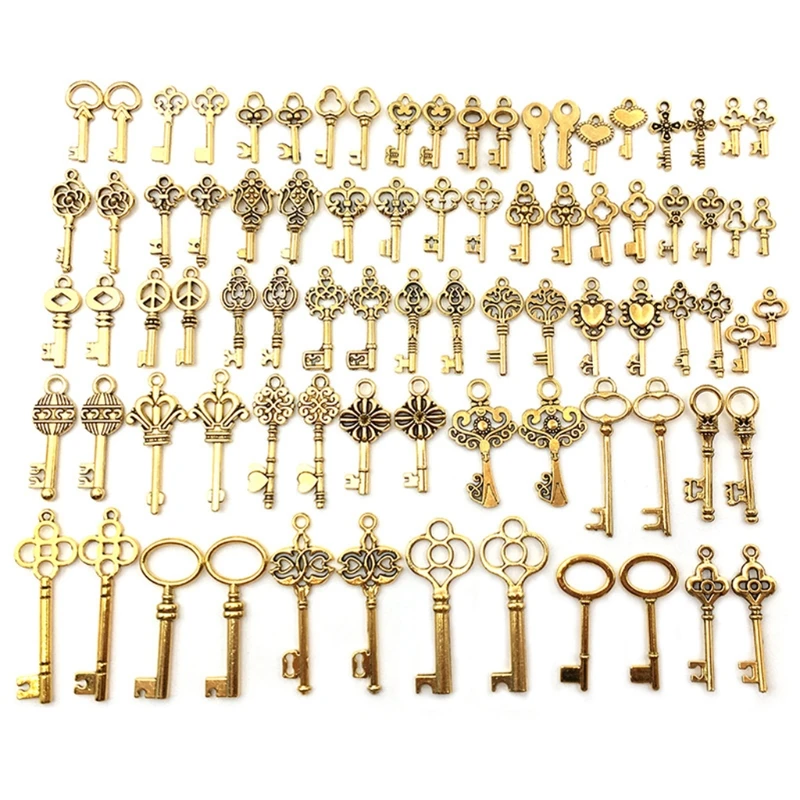 

L5YA 82 Pcs Antique Vintage Alloy Mixed Charms Keys Pendants Gift Handmade DIY Crafts