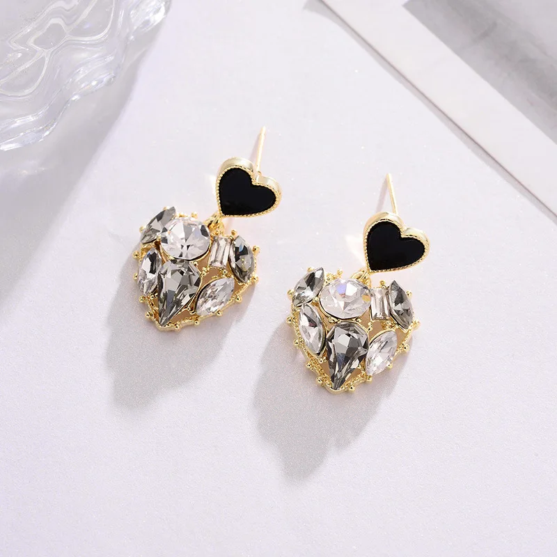 W115 S925 silver needle ins style fashion crystal love earrings net red sweet temperament earrings palace earrings women