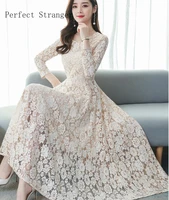 2021 spring new arrival high quality s 3xl round collar women lace long dress