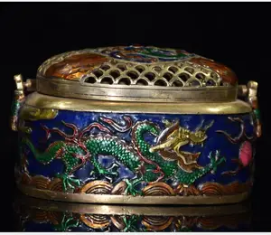 China brass cloisonne dragon Incense burner crafts statue