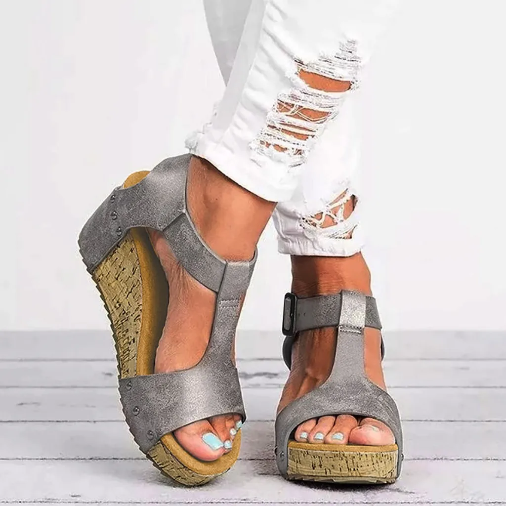 

Shoes Woman Sandals Wedges Womens Open Toe Breathable Beach Sandals Buckle Strap Casual Wedges Shoes