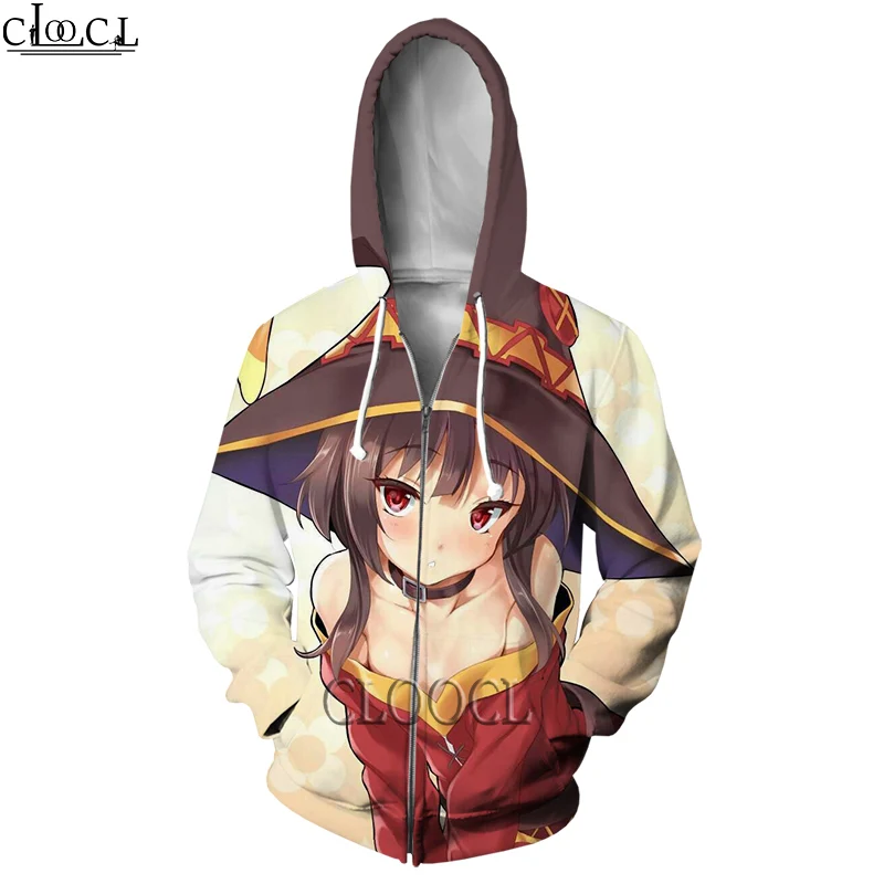 

HX Anime Girl Megumin Konosuba Fashion Zipper Hoodie 3D Print Casual Men Women Harajuku Wild Popular Pullover Tops Drop Shipping