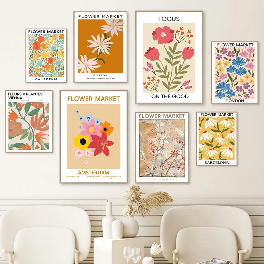 

Flower Market Colorful Nordic Style Vintage Painting Illustration Abstract Wall Art Canvas Posters And Prints Living Room Decor