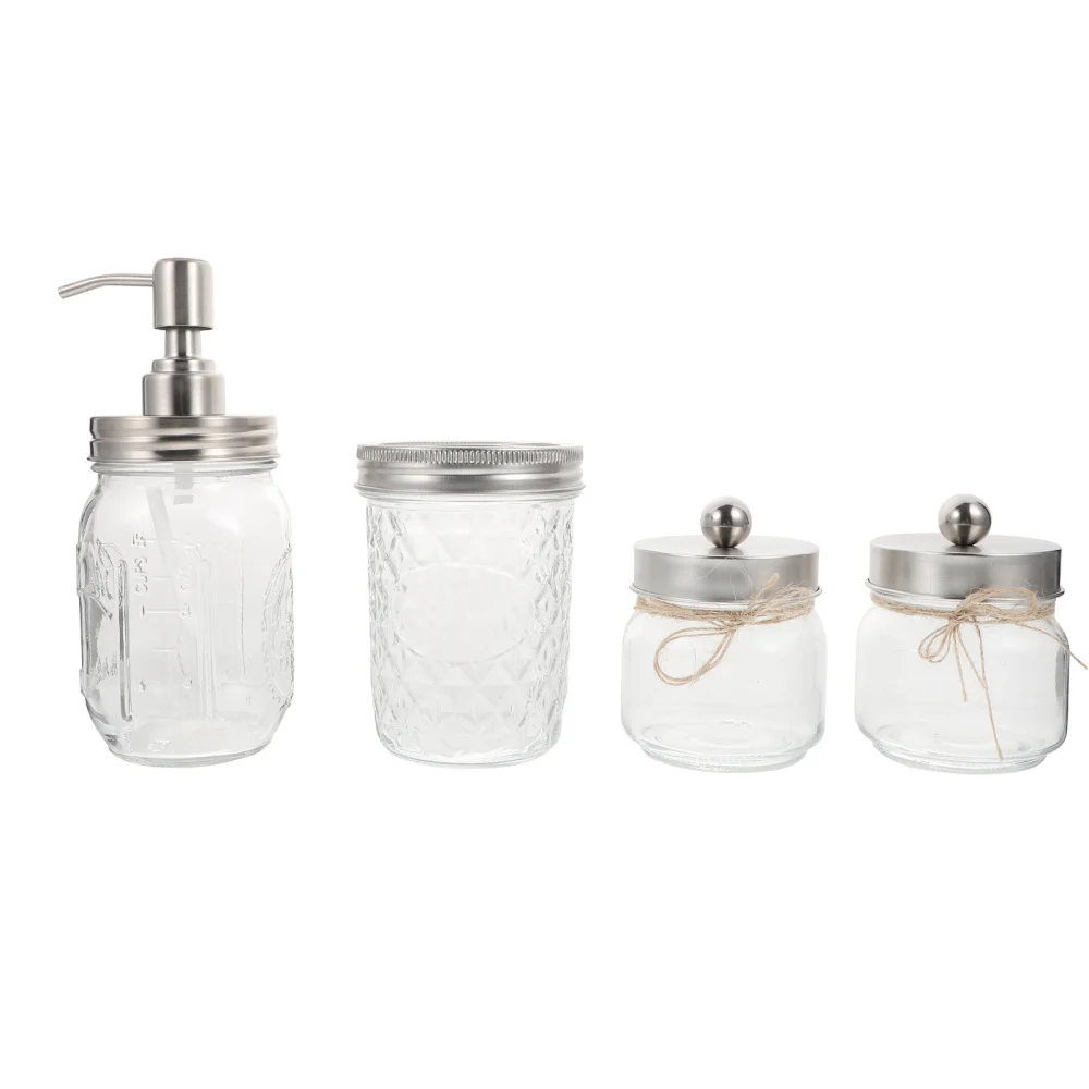 

1 Set of 4pcs Transparent Mason Jars Storage Mason Jars Storage Bottles (Silver)