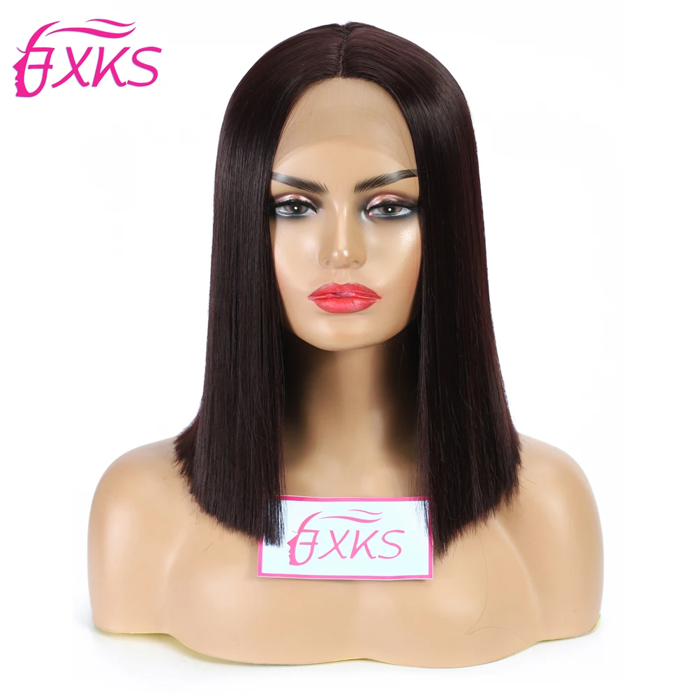 

99J Color Synthetic Lace Front Wigs Straight Hair Middle Part TPart Lace Bob Wigs Natural Hairline Red Short Wigs 12Inch FXKS