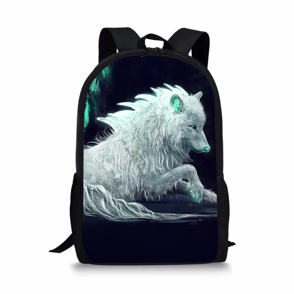 Children's Backpack Fantasy Wolf Pattern Toddler Kids School Book Bags Cartoon Animal Fashion Girls Travel Backpack