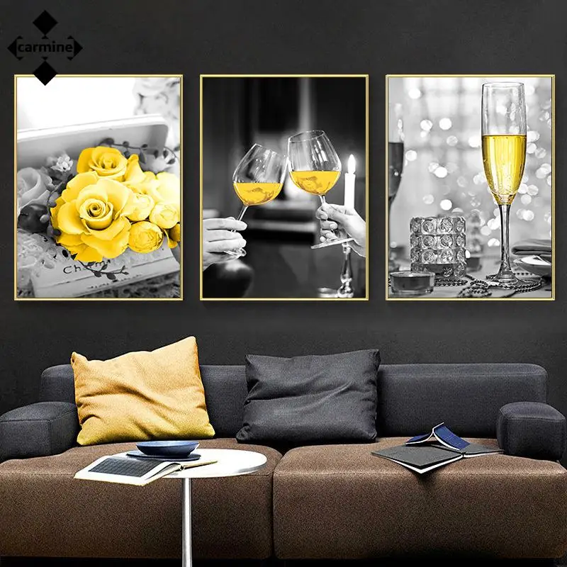 

Black Yellow Glass Nordic Canvas Painting Modern Wall Art Posters and Prints Flower Picture Kitchen Decor Living Room Decoration