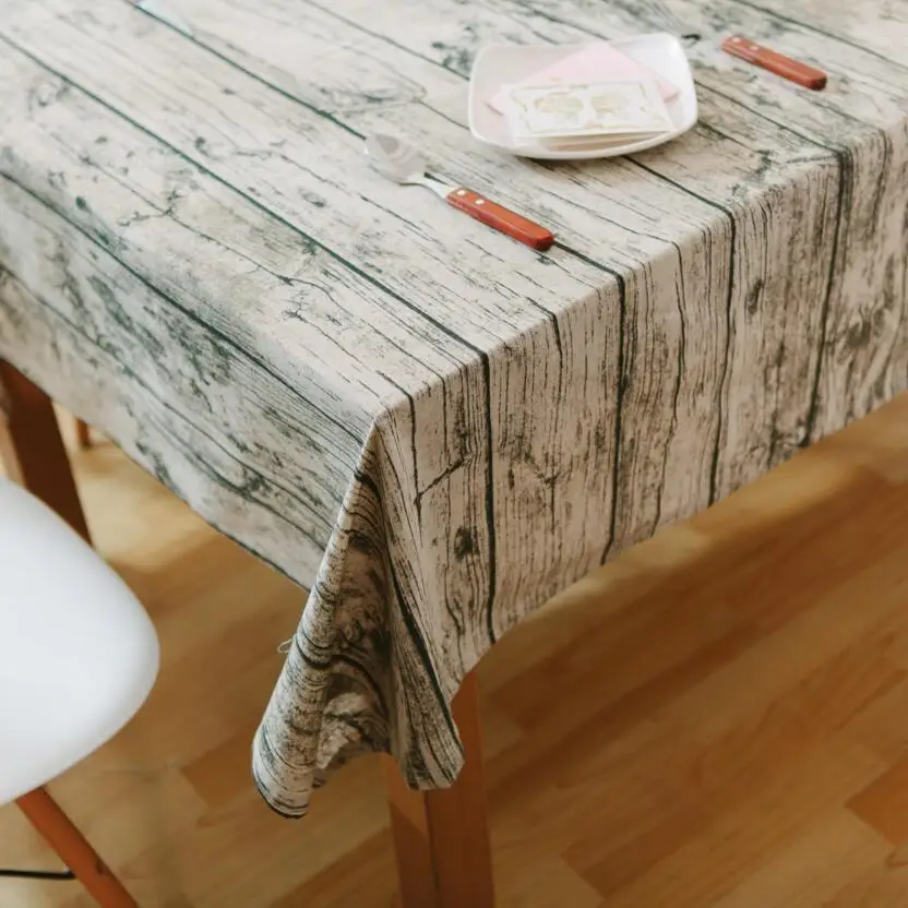 

Creative Retro Wood Grain Tablecloth, Cotton Linen Bark Grain Coffee Table Cloth