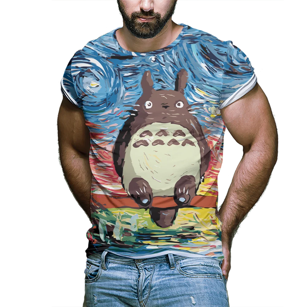 

Hand Painted Mens T Shirts Summer oil painting Short Sleeve Children's T-shirts Fashion Fancy T-shirt landscape Harajuku tees