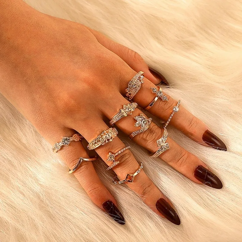 11 шт./компл. женское модное кольцо Овальный Кристалл Корона геометрическое крест