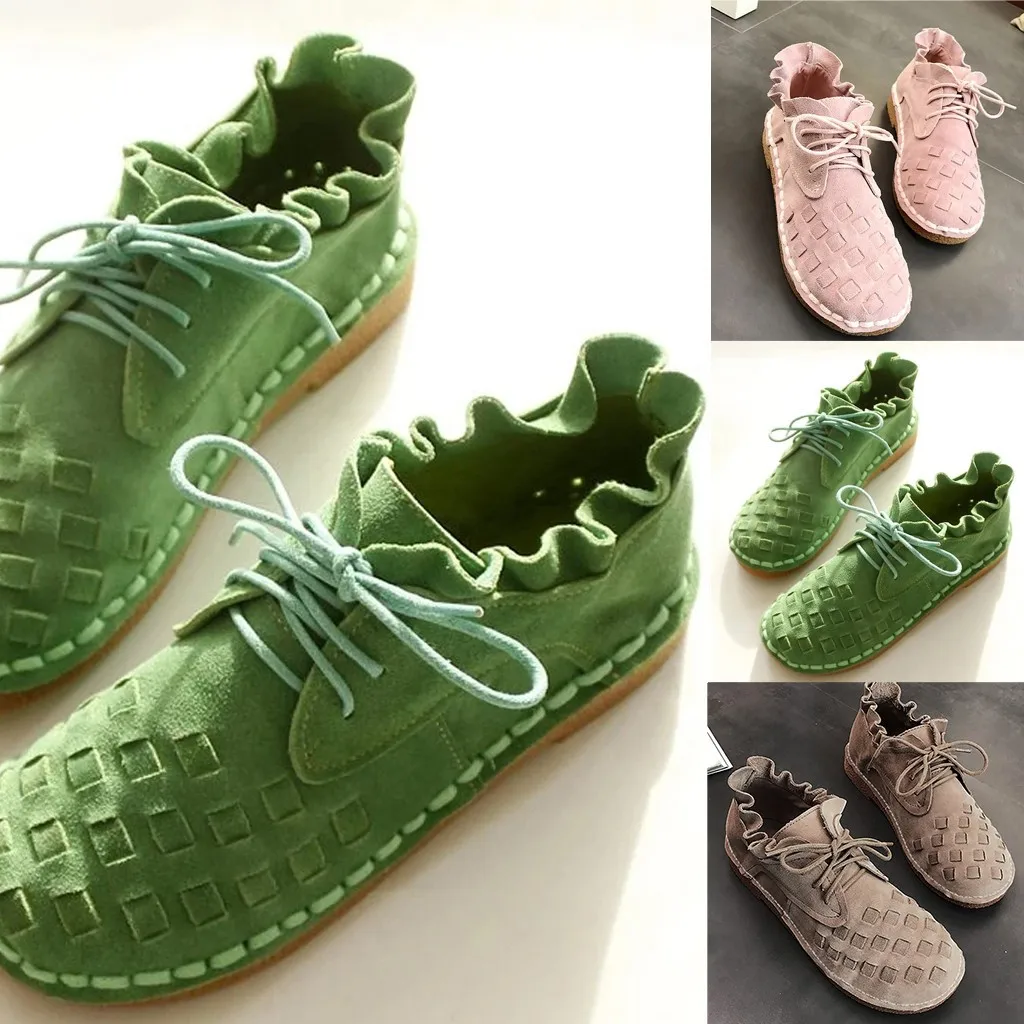 

Women's Retro Rome Solid Color Large Size Flat Weave Lace Up Sneakers Women Flat Knit Lace Casual Shoes 2020