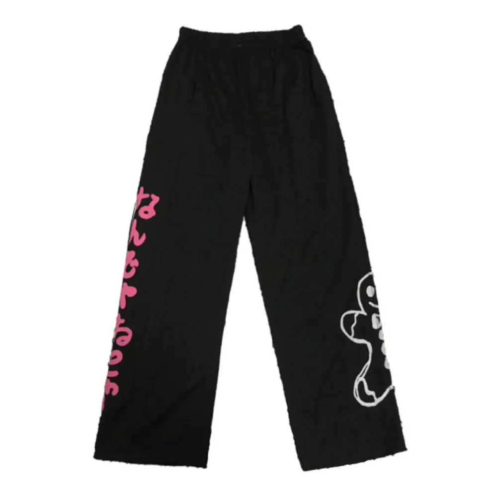

ZOTTSOZ Cartoon Print Casual Pants Fashion Women Korean Japanese Straight Wide Leg Sweatpants Loose Harajuku Streetwear Trousers