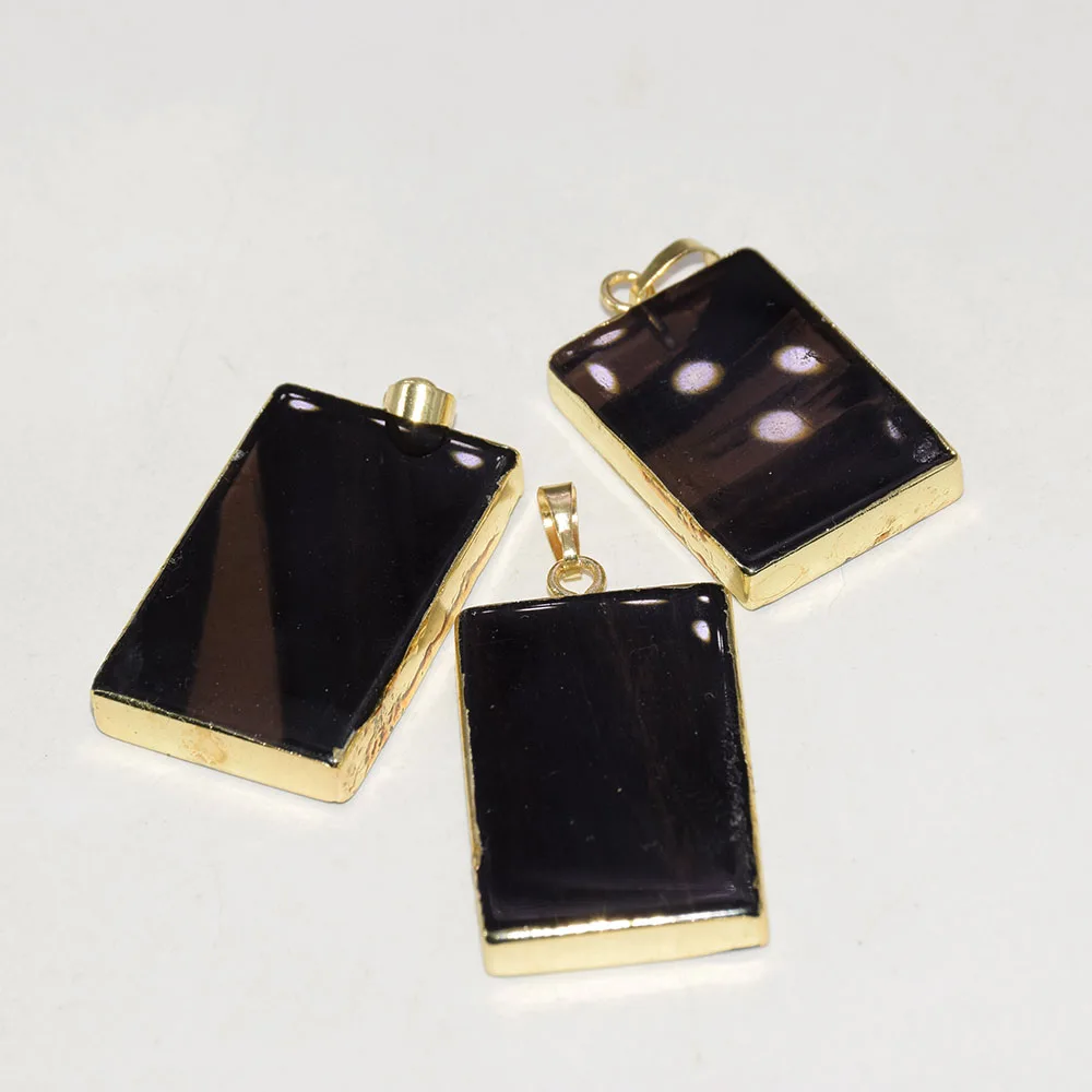 

Fashion Jewelry Big Natural Stone Pendant 2021 for necklace jewelry making Gold Bezel slice healing Point gem rectangle polish