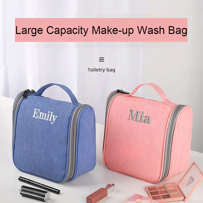 Personalized Name Makeup Bag Portable for Travel Toiletry Bag Large Capacity Pocket Women's Cosmetic Bag Organizer