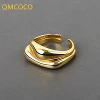 qmcoco silver color simple punk smooth design vintage adjustable handmade geometry ring trendy jewelry accessories gifts