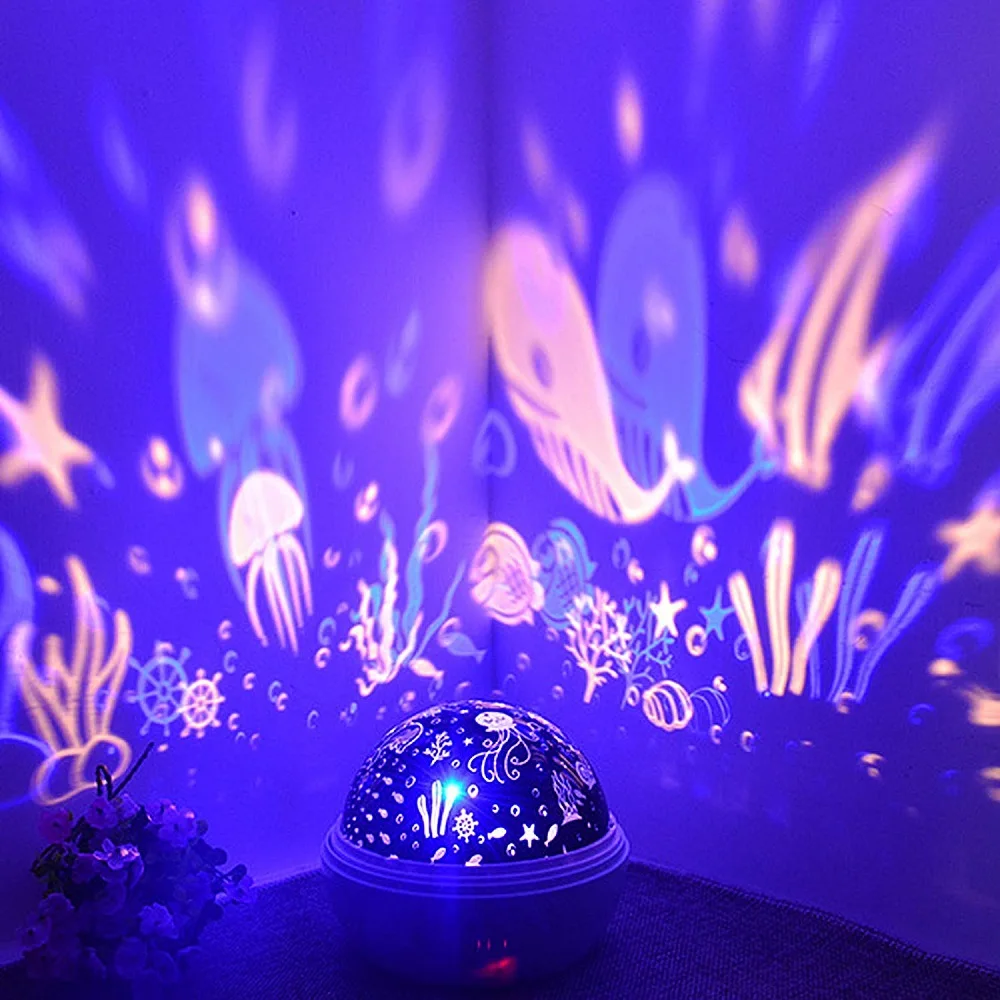8 Colors Rotating Star Projector Night Light Luminaria Ocean Lamp Baby Night Sleeping Nursery Lamp For Baby Kids Christmas Gift